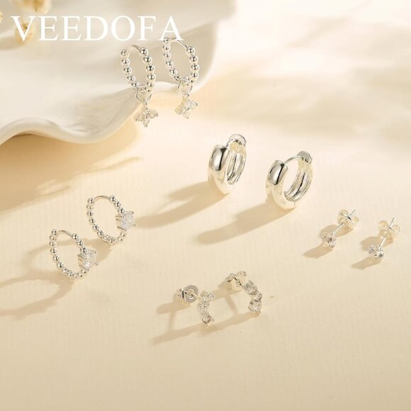 🆕 Women Silver Small Hoop Earrings Trendy Chunky Multiple Piercing Jewelry Gift - Picture 7 of 7